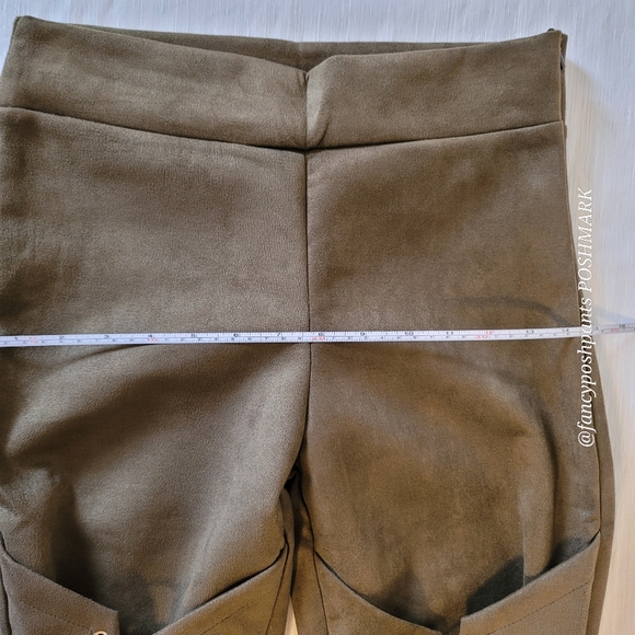 Cotton blend brushed legging pants hidden zipper coset gromet sage green vegan - Picture 13 of 17